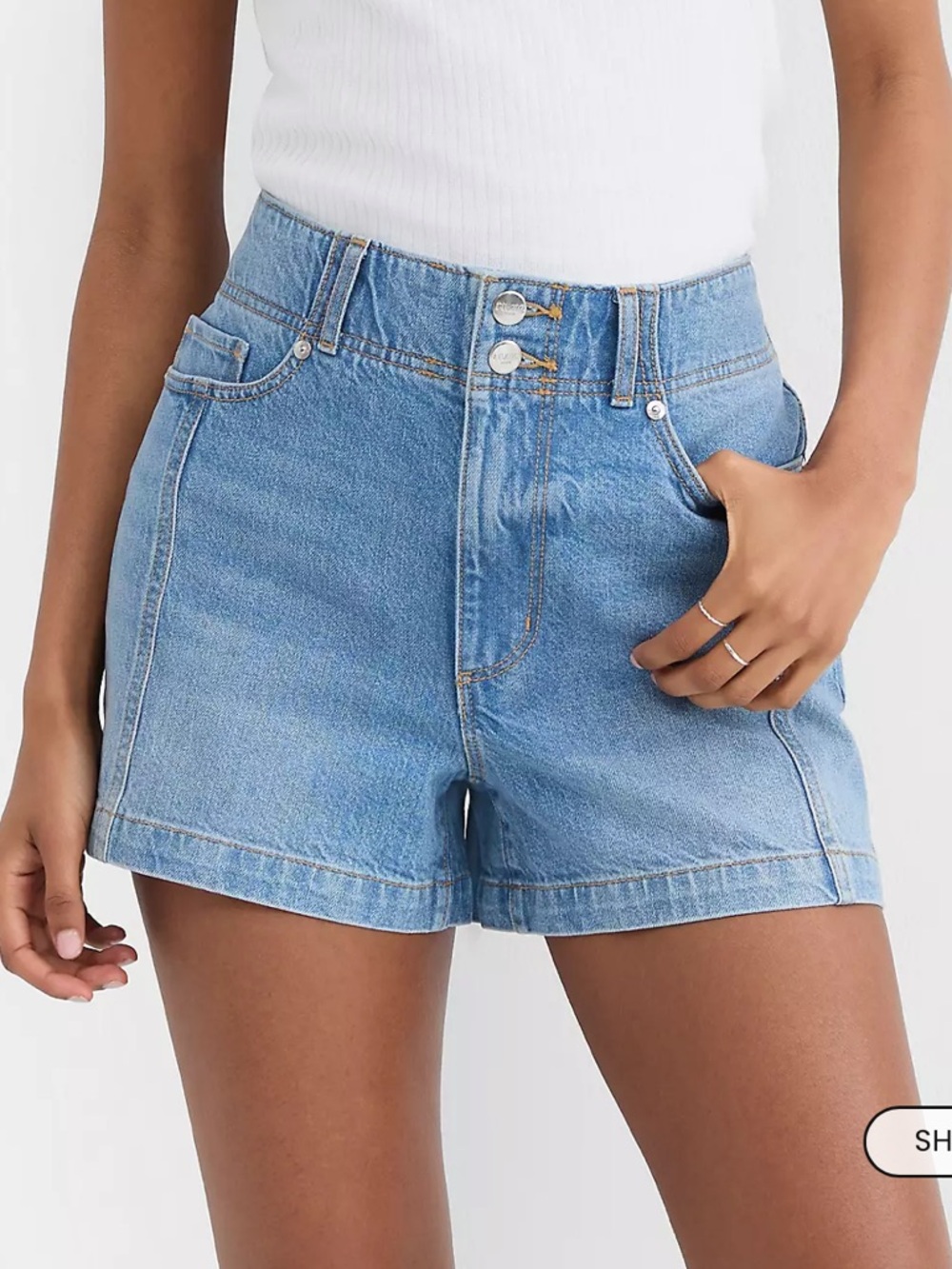 Loft Rivete double shank denim short in vintage stone wash